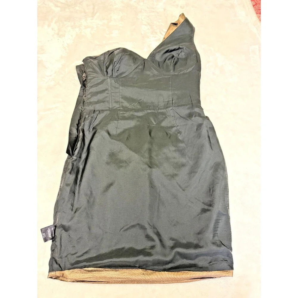 Robert Rodriguez One Shoulder Bronze Metallic Draped Cocktail Dress Size 6